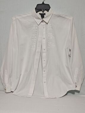 Men's White Embroidered Dress Shirt with Point Collar